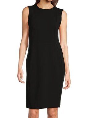 Calvin Klein Sleeveless  Black Crepe Sheath Dress with Gold zipper back - sz 12